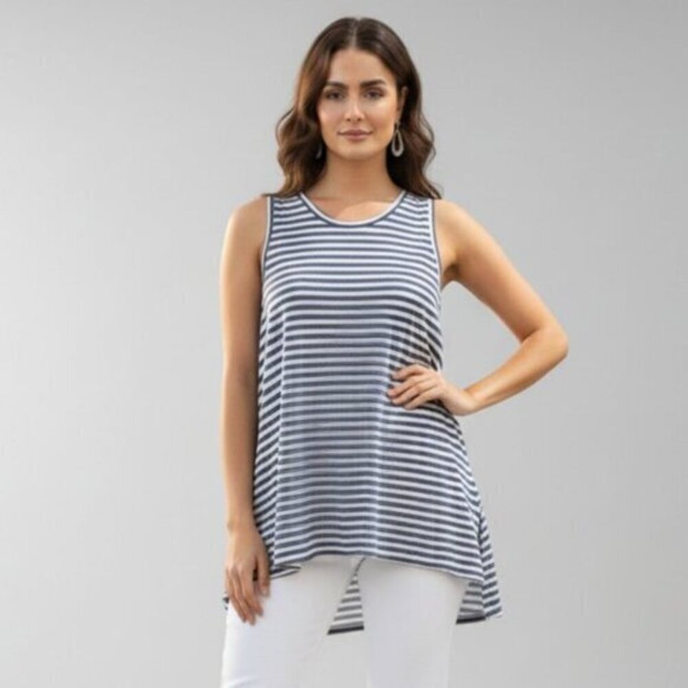 Aritzia WF Striped Tank Top White Blue Linen XXS boho peasant euro summer chic